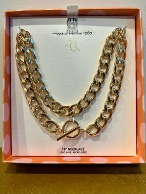 House of Harlow 1960 Chunky Gold Chain Necklace 18” Toggle Statement NWT